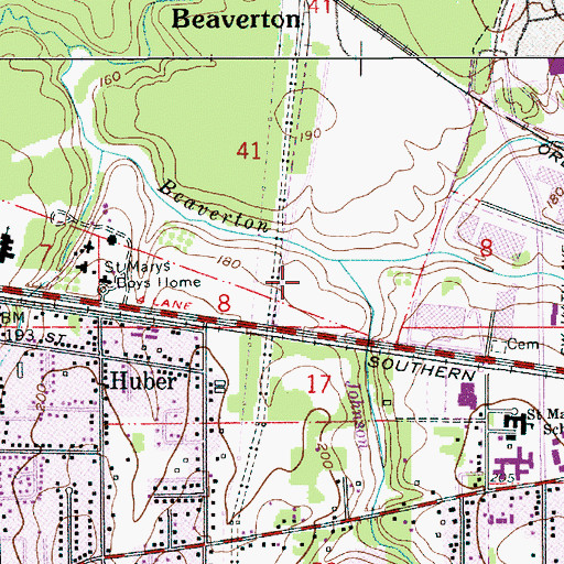 Topographic Map of Beaverton Creek Wetlands Park, OR
