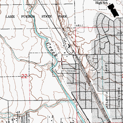 Topographic Map of KRMX-AM (Pueblo), CO