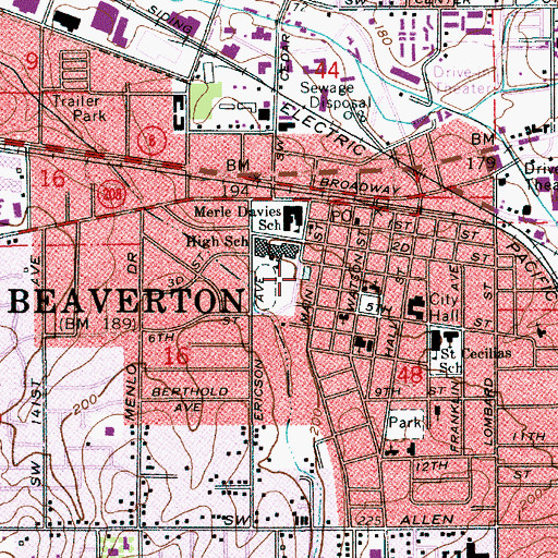 Topographic Map of Beaverton Swim Center, OR