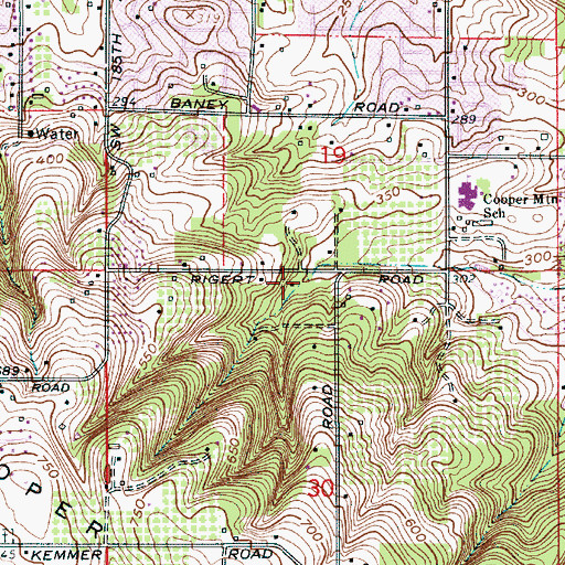 Topographic Map of Cain Park, OR