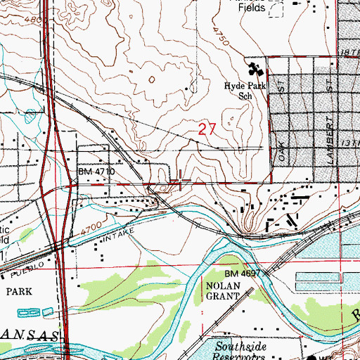 Topographic Map of KDZA-AM (Pueblo), CO