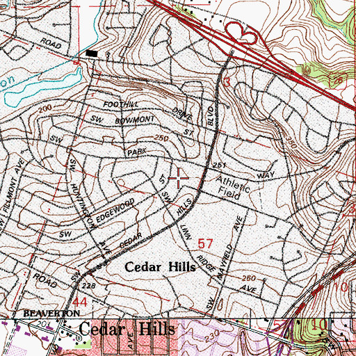 Topographic Map of Cedar Hills Recreation Center, OR