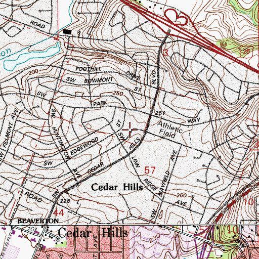 Topographic Map of Cedar Park Tennis Courts, OR
