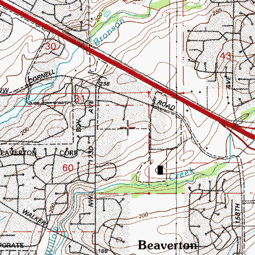 Topographic Map of Five Oaks Tennis Courts, OR