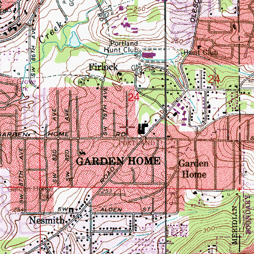 Topographic Map of Garden Home Recreation Center, OR