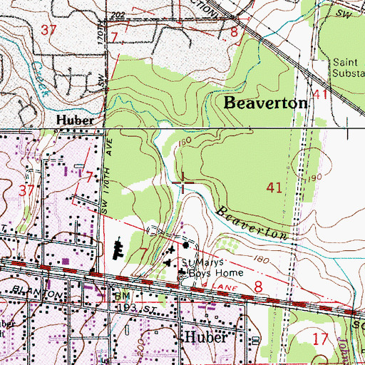 Topographic Map of Tualatin Hills Nature Park, OR