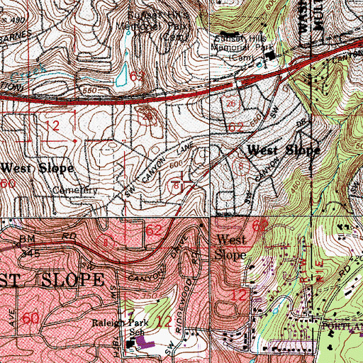 Topographic Map of West Slope Park, OR