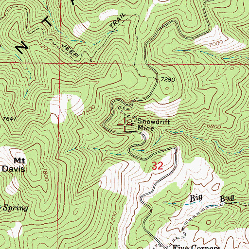 Topographic Map of Money Medals Mine, AZ