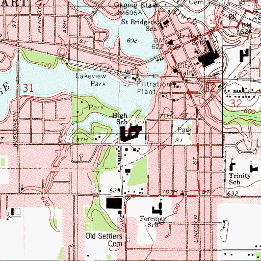 Topographic Map of Hobart High School, IN