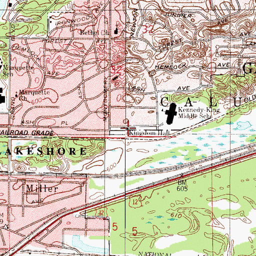 Topographic Map of Kingdom Hall, IN