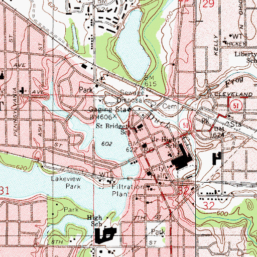 Topographic Map of Hobart Branch Lake County Public Library, IN