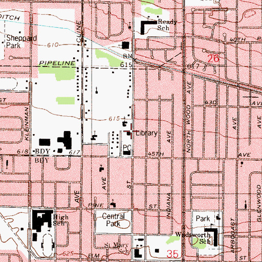 Topographic Map of Griffith Branch Lake County Public Library, IN