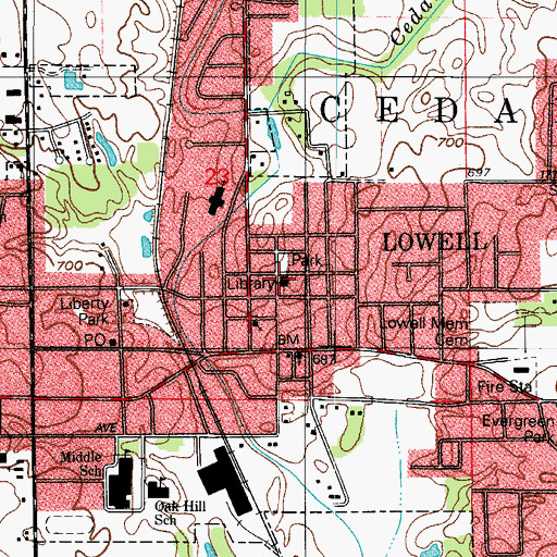 Topographic Map of Lowell Public Library, IN