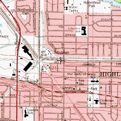 Topographic Map of Highland Branch Post Office, IN