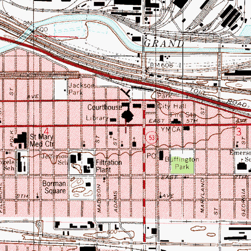 Topographic Map of Downtown Station Gary Post Office, IN