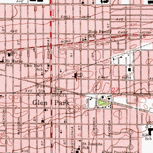 Topographic Map of Glen Park Station Gary Post Office, IN