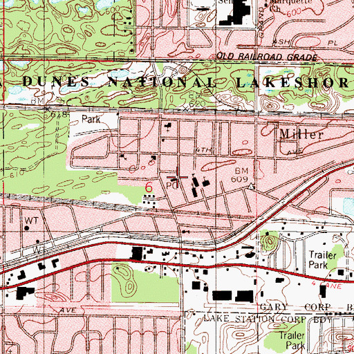 Topographic Map of Miller Station Gary Post Office, IN