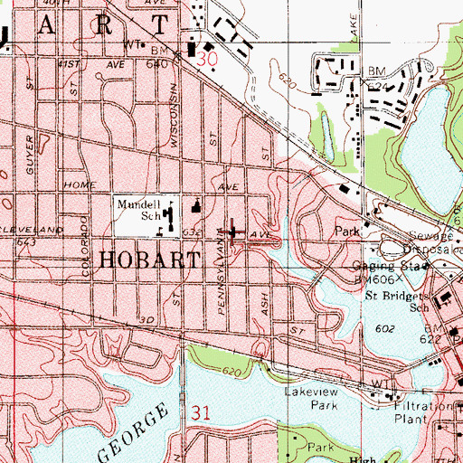Topographic Map of First Baptist Church, IN