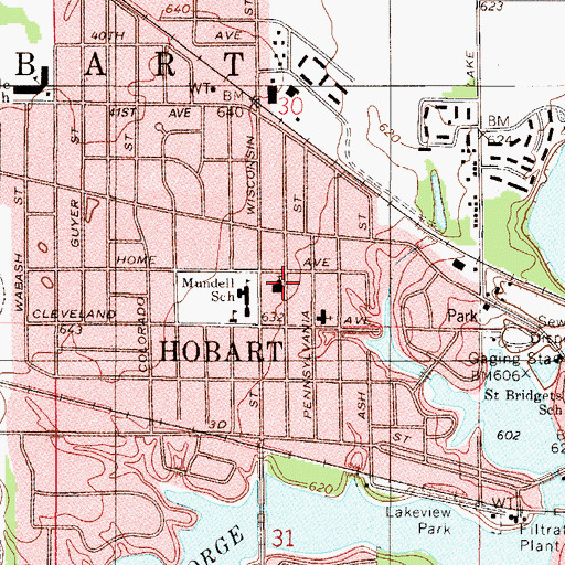 Topographic Map of Hobart Presbyterian Church, IN