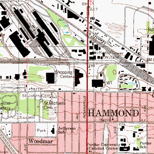 Topographic Map of Woodmar Mall Shopping Center, IN