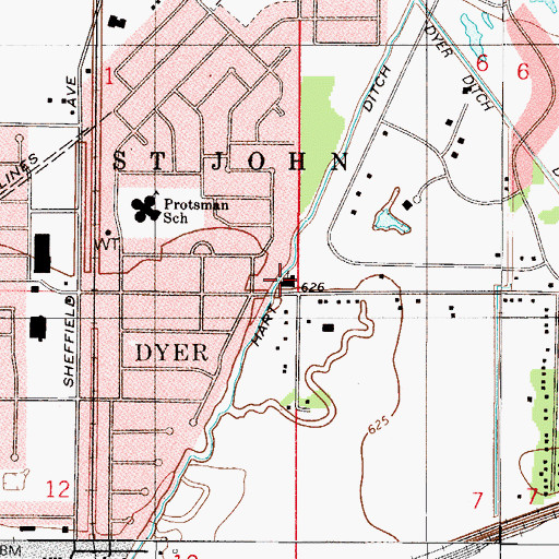 Topographic Map of Dyer Baptist Church, IN