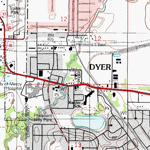 Topographic Map of Dyer United Methodist Church, IN
