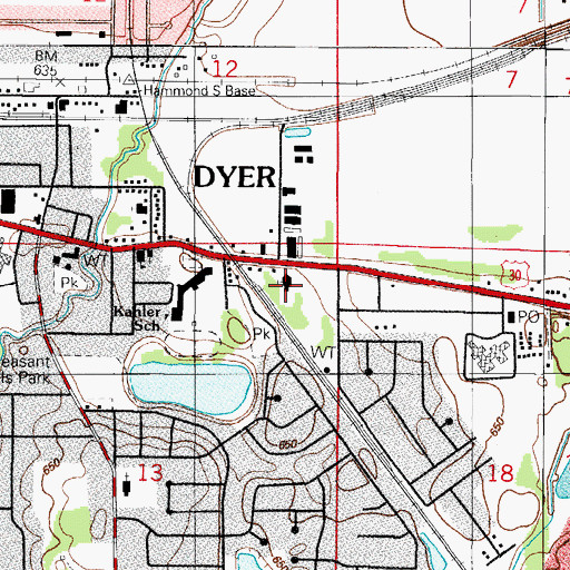 Topographic Map of First Christian Church of Dyer, IN