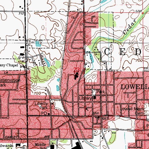 Topographic Map of First Baptist Church of Lowell, IN