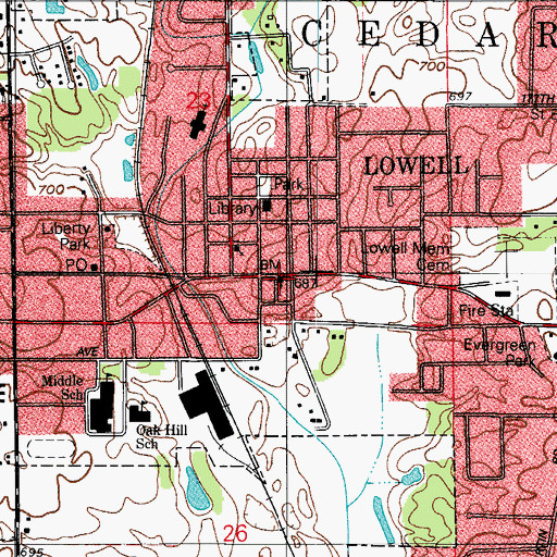 Topographic Map of First United Methodist Church, IN