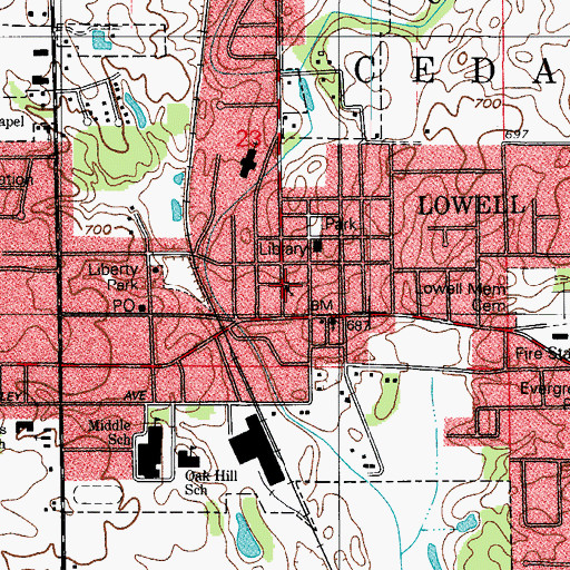 Topographic Map of Lowell Southern Baptist Church, IN