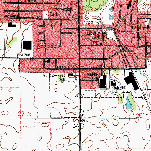 Topographic Map of Saint Edwards Church, IN
