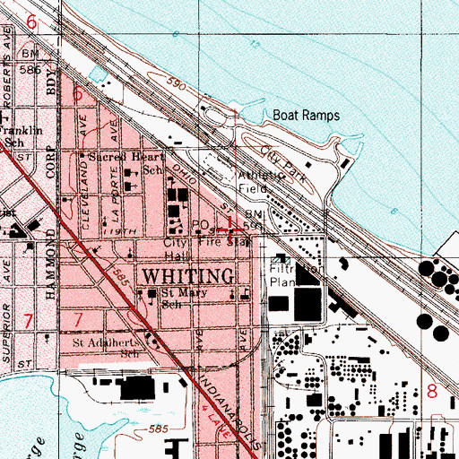Topographic Map of Whiting Baptist Church, IN