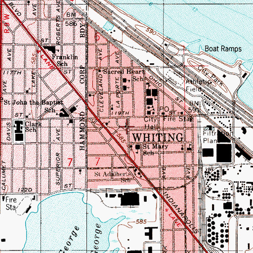 Topographic Map of Whiting United Methodist Church, IN