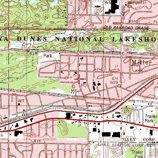 Topographic Map of Ora L Wildermuth Branch Gary Public Library, IN