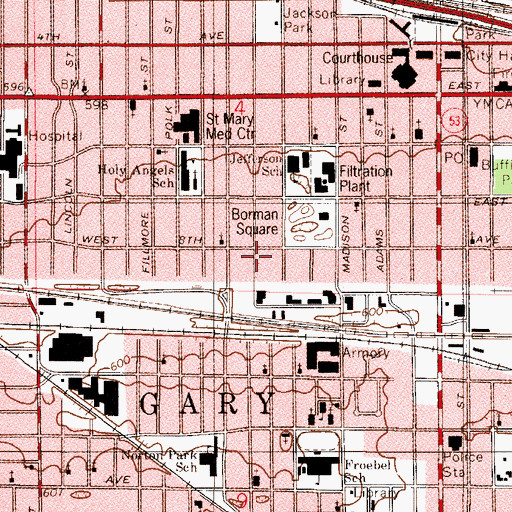 Topographic Map of Gary General Hospital (historical), IN