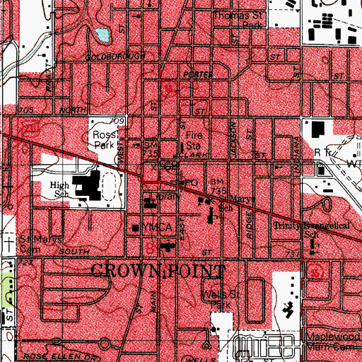 Topographic Map of Crown Point Post Office, IN