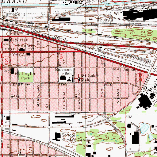 Topographic Map of Saints Monica and Luke Church, IN
