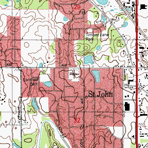 Topographic Map of Prairie West Park, IN