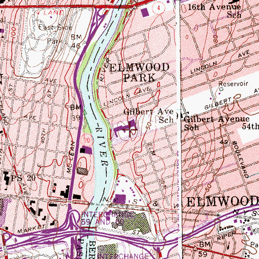 Topographic Map of Elmwood Park Memorial Senior High School, NJ