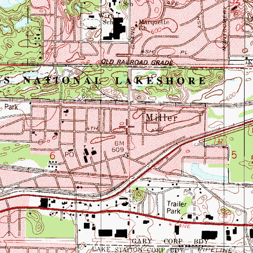 Topographic Map of Gary Fire Department Station 7, IN