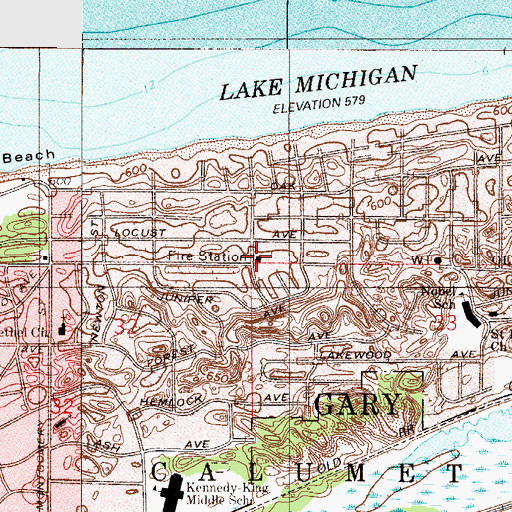 Topographic Map of Gary Fire Department Station 11, IN