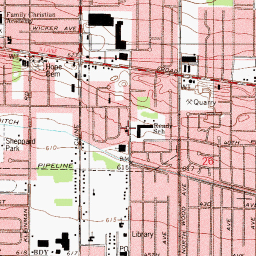 Topographic Map of Reed's Temple Church of God, IN