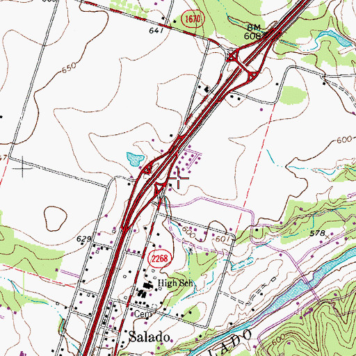 Topographic Map of Salado Water Tower, TX