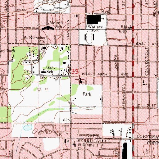Topographic Map of Carter Memorial Christian Methodist Episcopal Church, IN