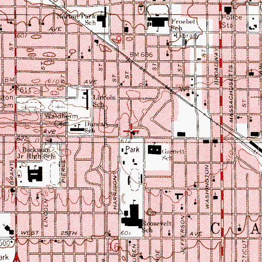 Topographic Map of First Baptist Church, IN