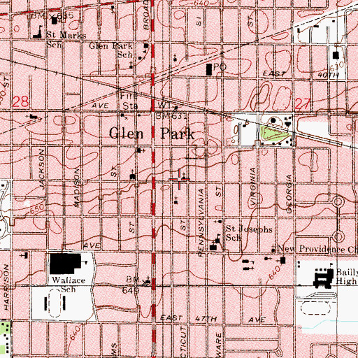 Topographic Map of First Church of God, IN