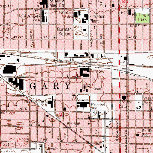 Topographic Map of Gethsemane Missionary Baptist Church, IN
