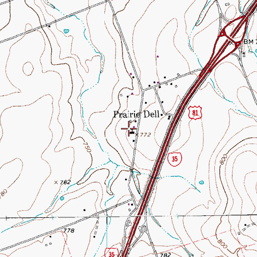 Topographic Map of Prairie Dell Baptist Church, TX