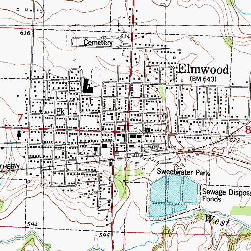 Topographic Map of Elmwood Post Office, IL