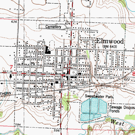 Topographic Map of Elmwood Fire Department, IL